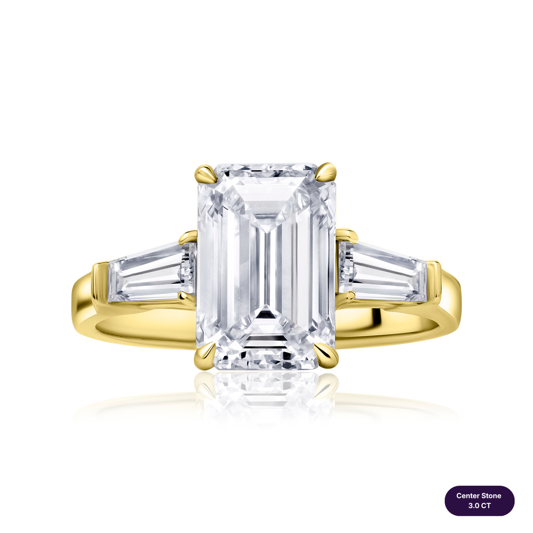 Three-Stones Lab Diamond Ring Emerald with Tapered
