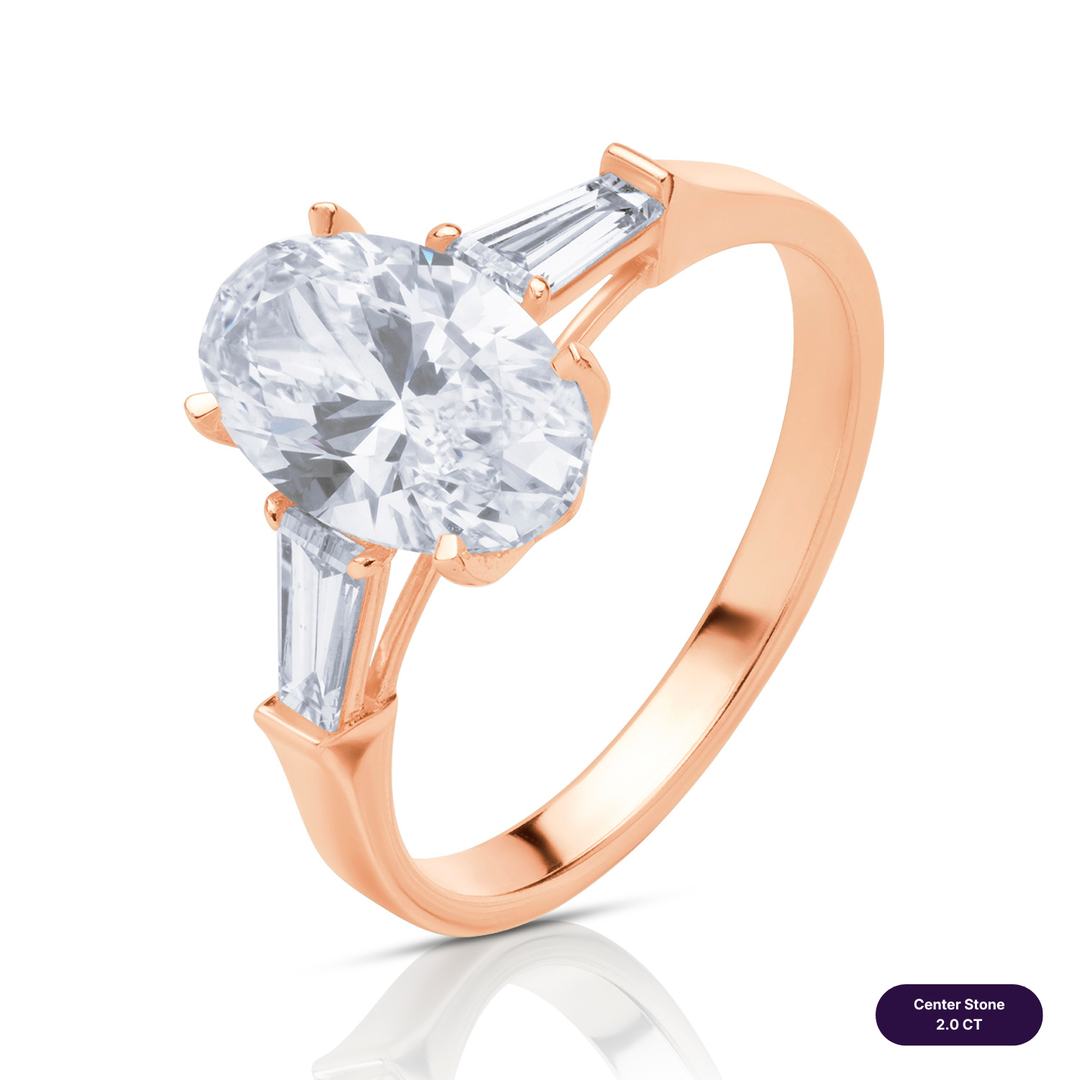 Three-Stones Lab Diamond Ring Oval with Tapered