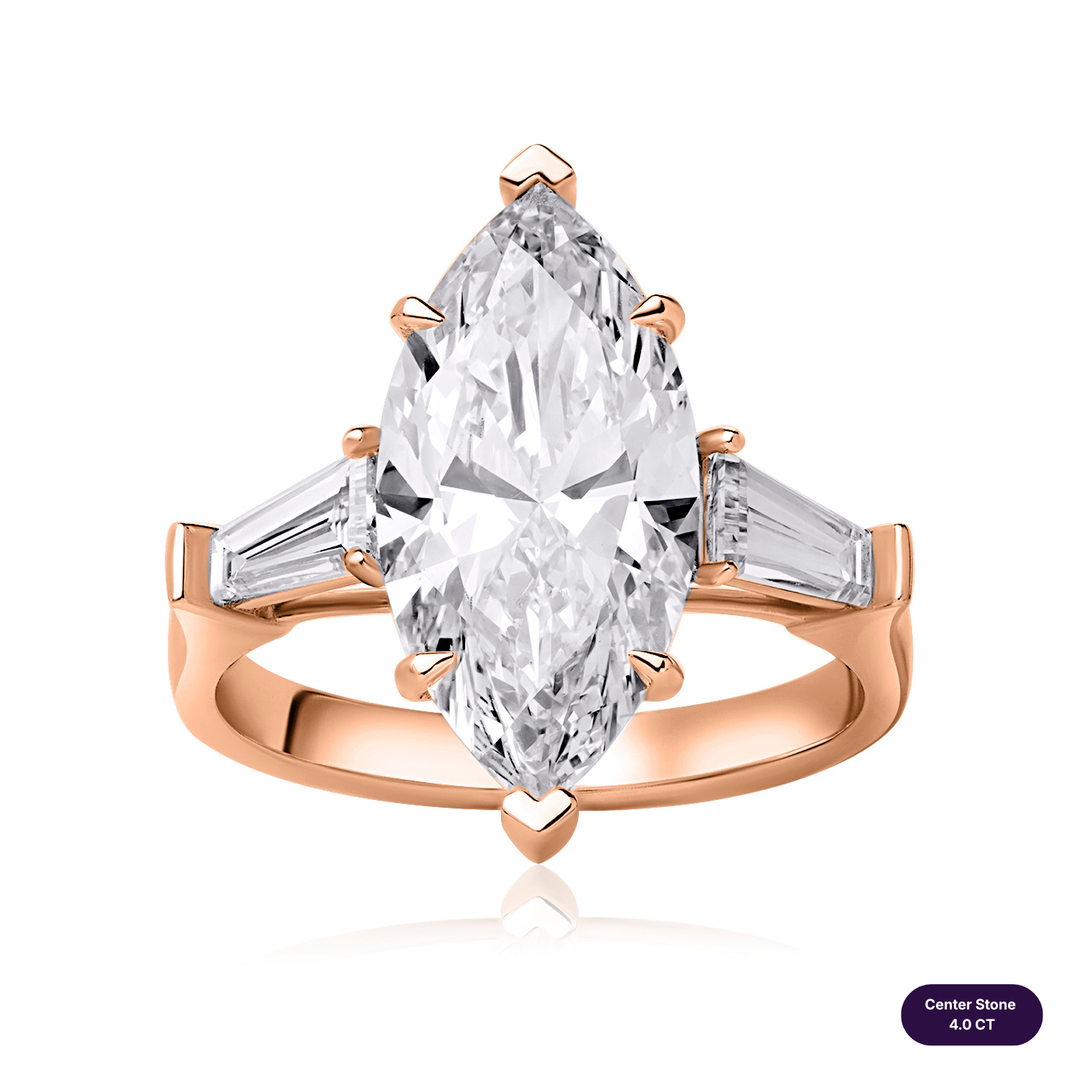 Three-Stones Lab Diamond Ring Marquise with Tapered