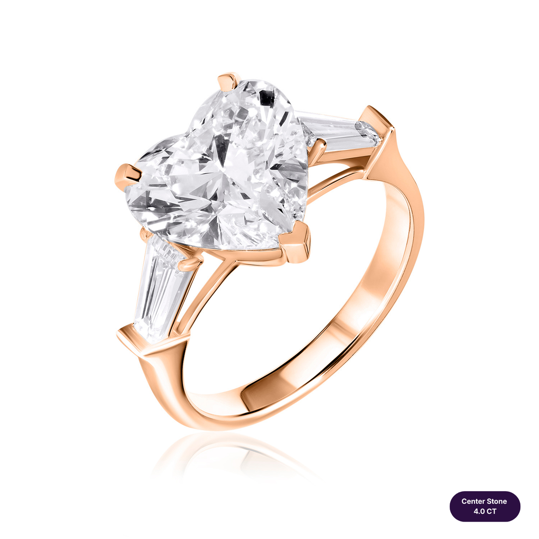 Three-Stones Lab Diamond Ring Heart with Tapered