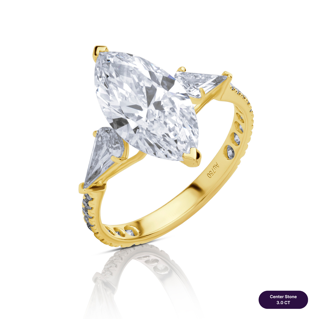 Three-Stones Lab Diamond Ring Marquise with Step Pear & Pave