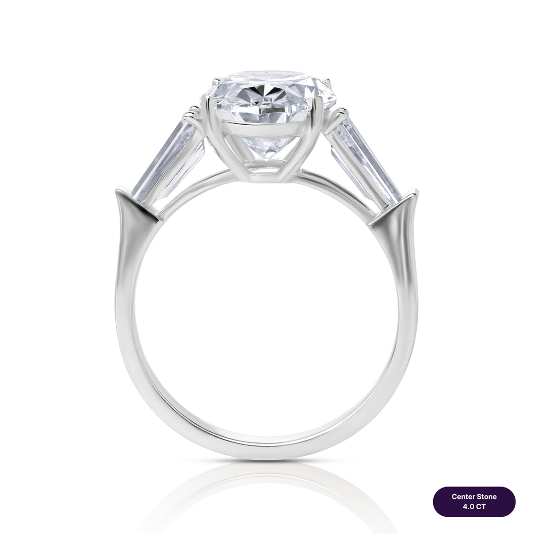 Three-Stones Lab Diamond Ring Oval with Tapered