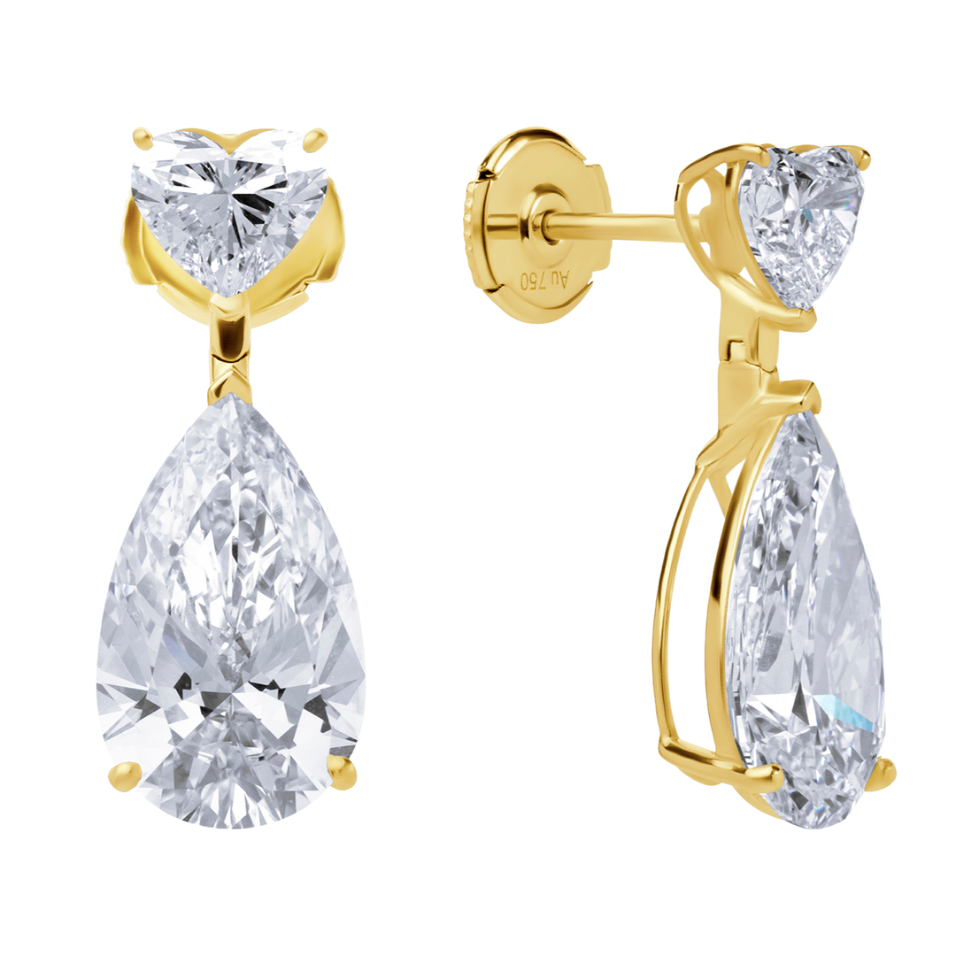 Drop Lab Diamond Earrings Pear with Heart
