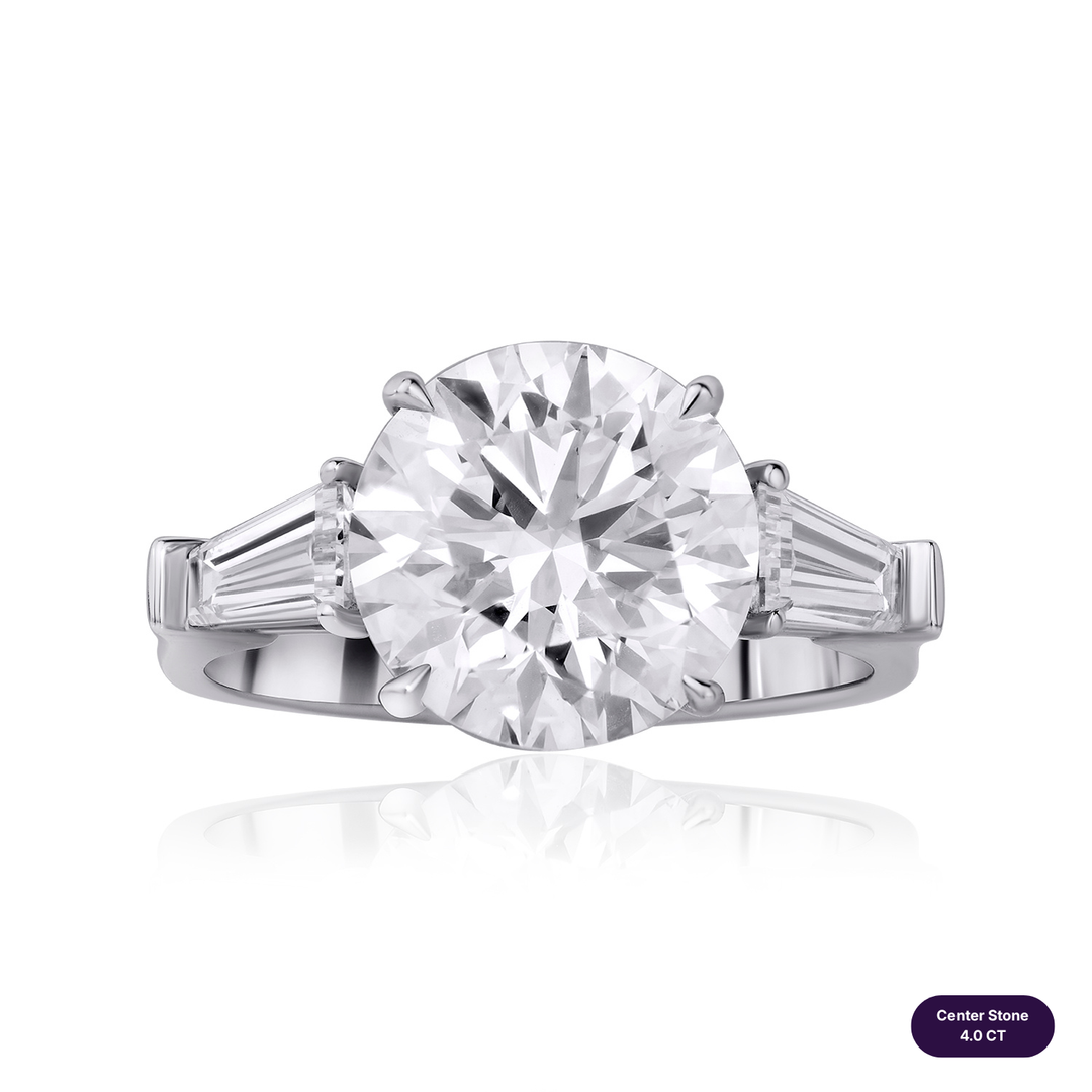 Three-Stones Lab Diamond Ring Round with Tapered