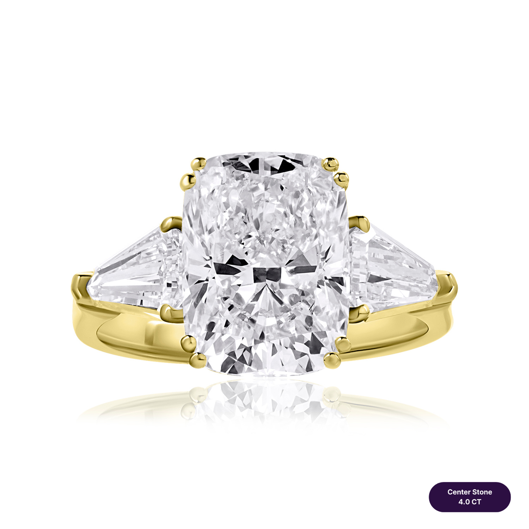 Three-Stones Lab Diamond Ring Cushion with Shield