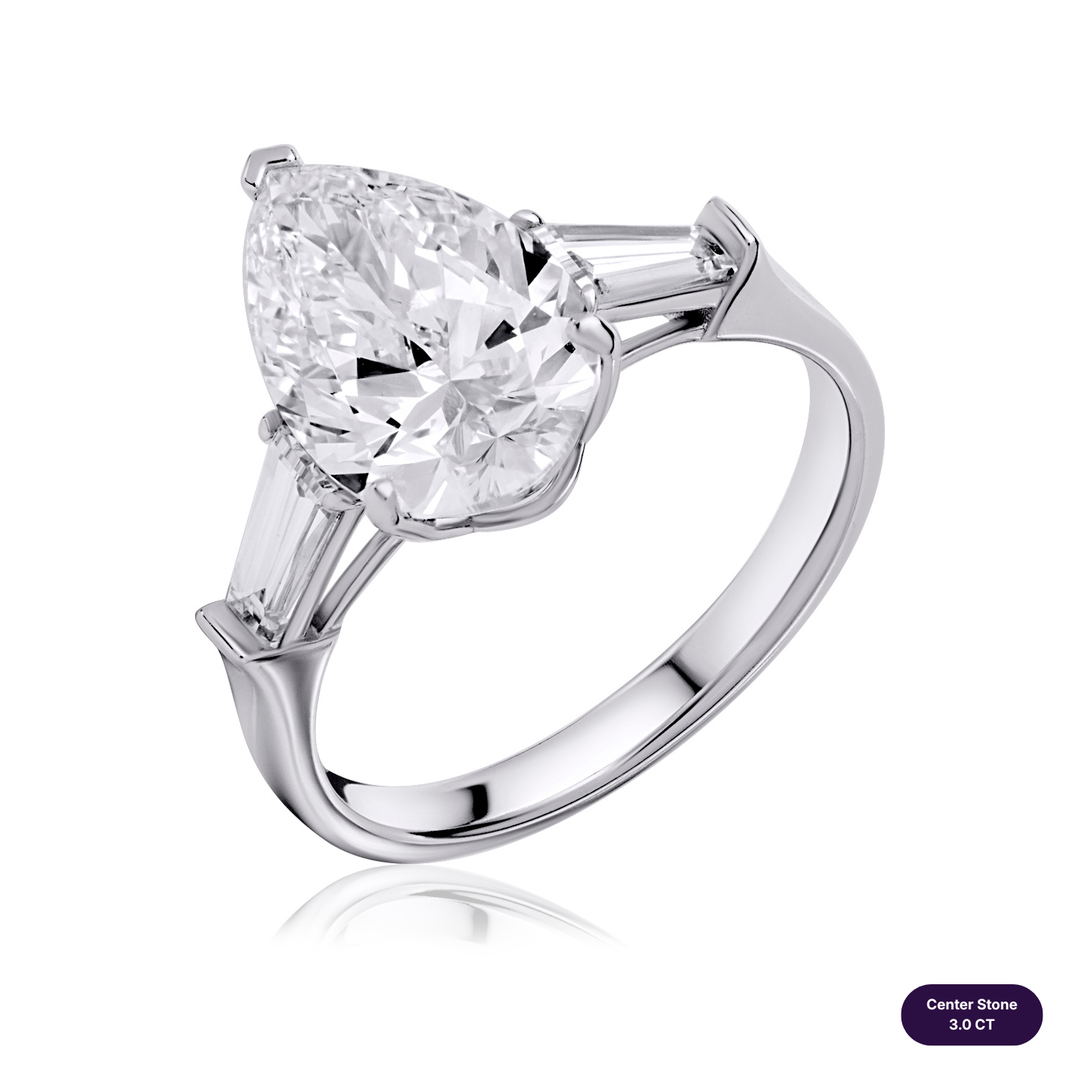 Three-Stones Lab Diamond Ring Pear with Tapered