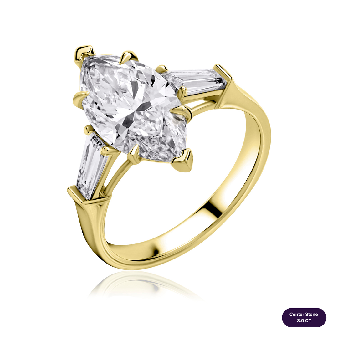 Three-Stones Lab Diamond Ring Marquise with Tapered