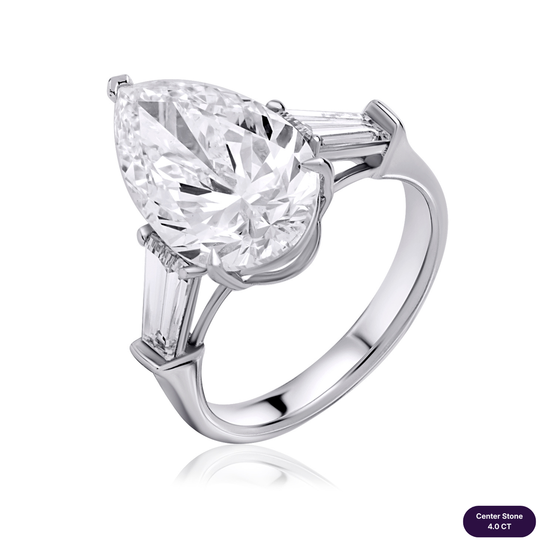 Three-Stones Lab Diamond Ring Pear with Tapered