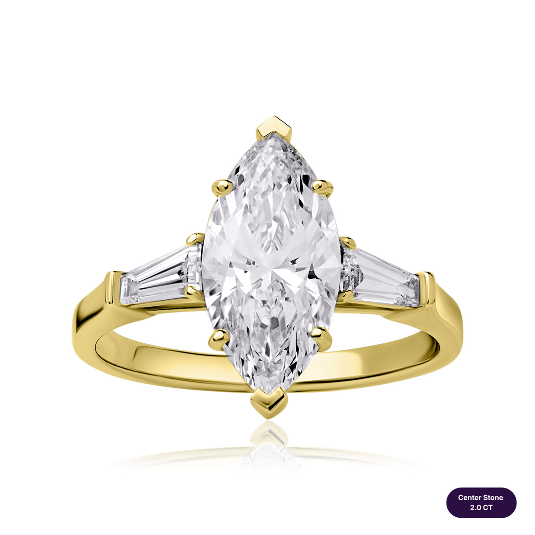 Three-Stones Lab Diamond Ring Marquise with Tapered