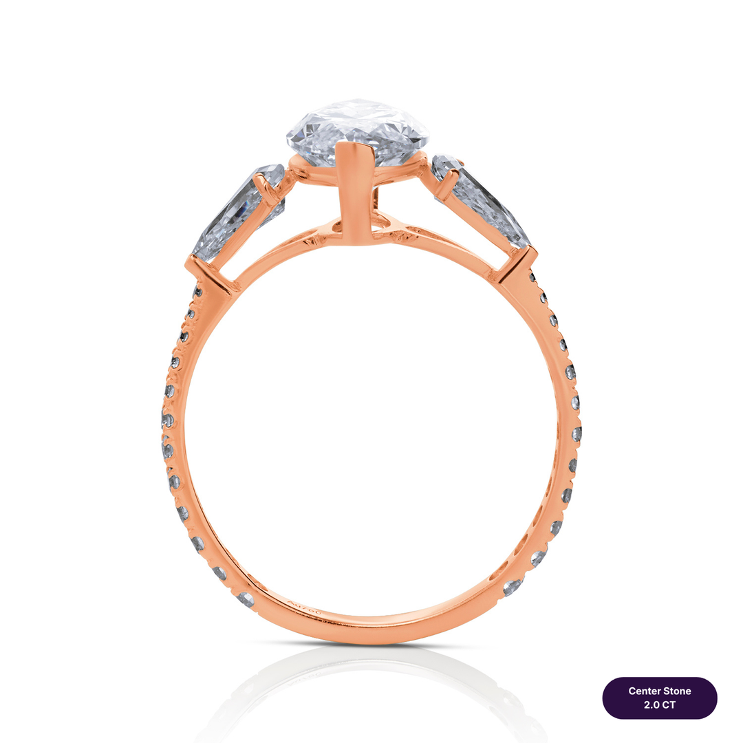 Three-Stones Lab Diamond Ring Marquise with Step Pear & Pave