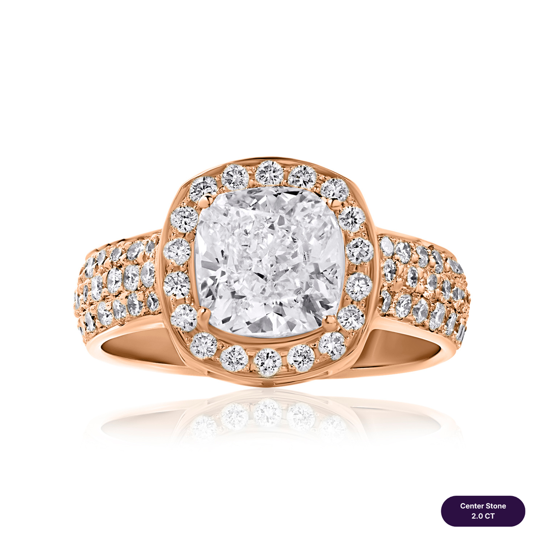 Solitaire Pave Lab Diamond Ring Square Cushion