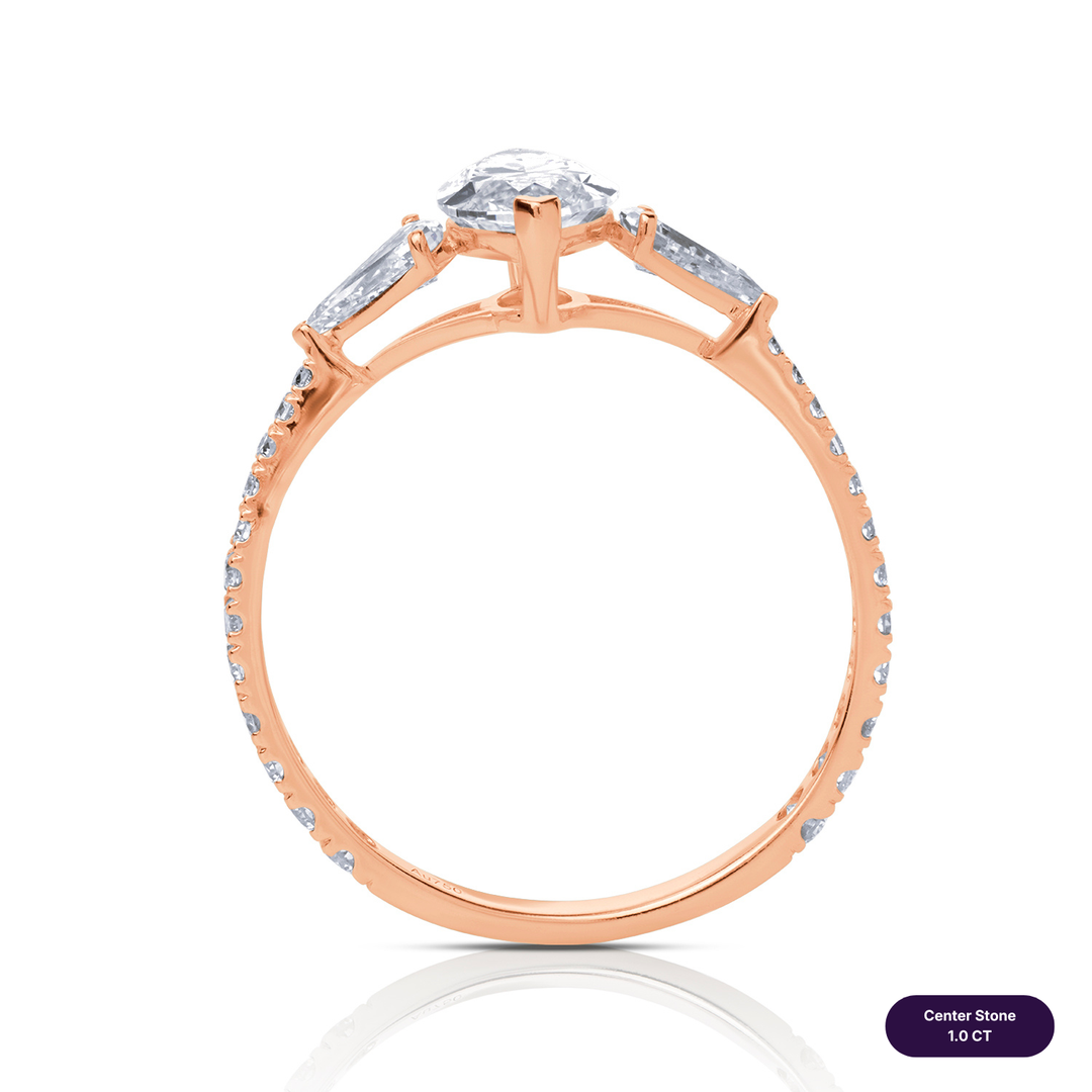 Three-Stones Lab Diamond Ring Marquise with Step Pear & Pave