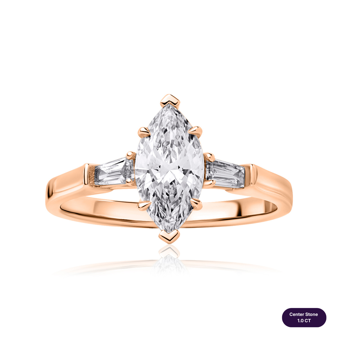 Three-Stones Lab Diamond Ring Marquise with Tapered
