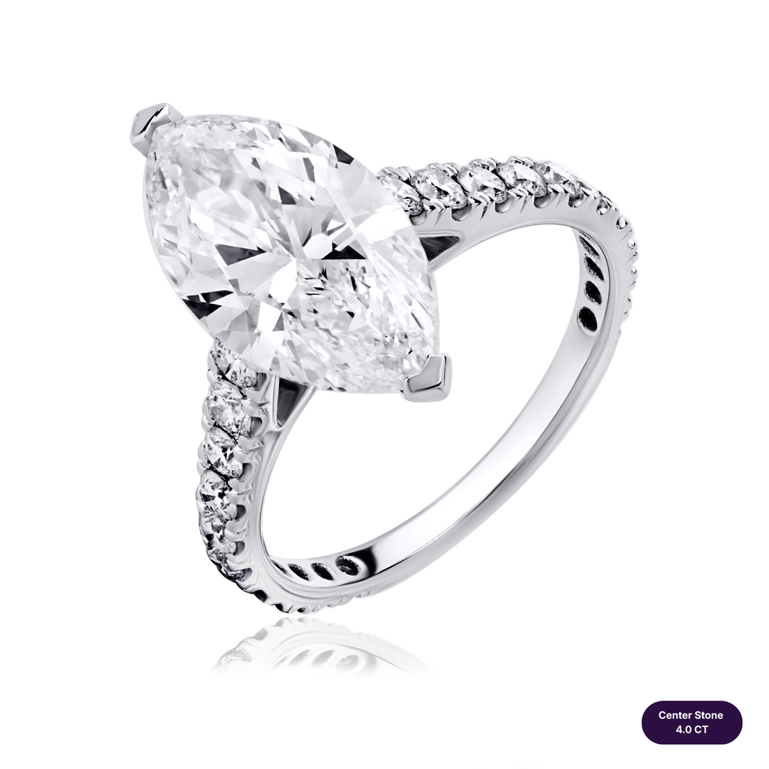 Solitaire Pave Lab Diamond Ring Marquise