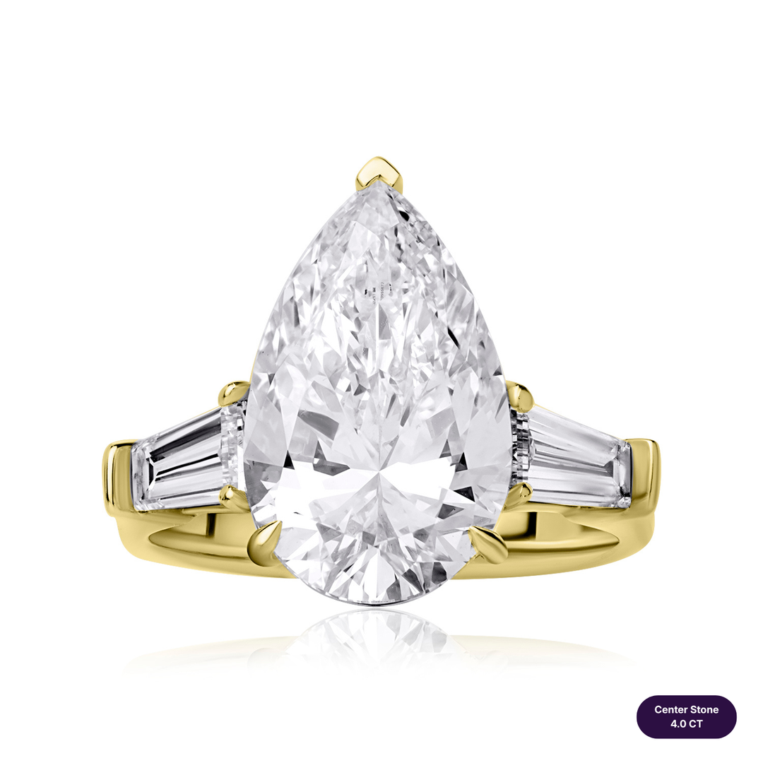 Three-Stones Lab Diamond Ring Pear with Tapered