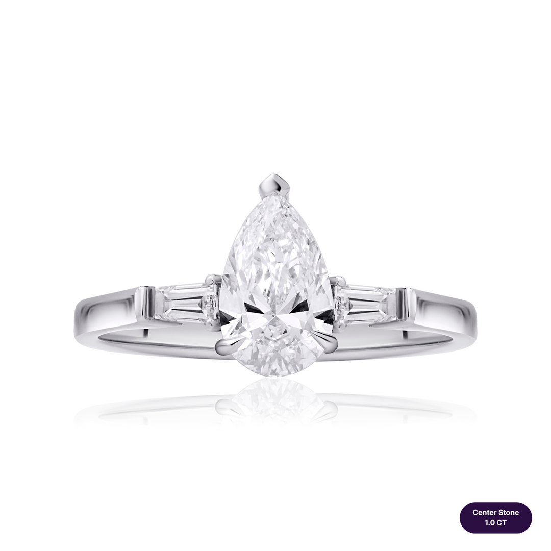 Three-Stones Lab Diamond Ring Pear with Tapered