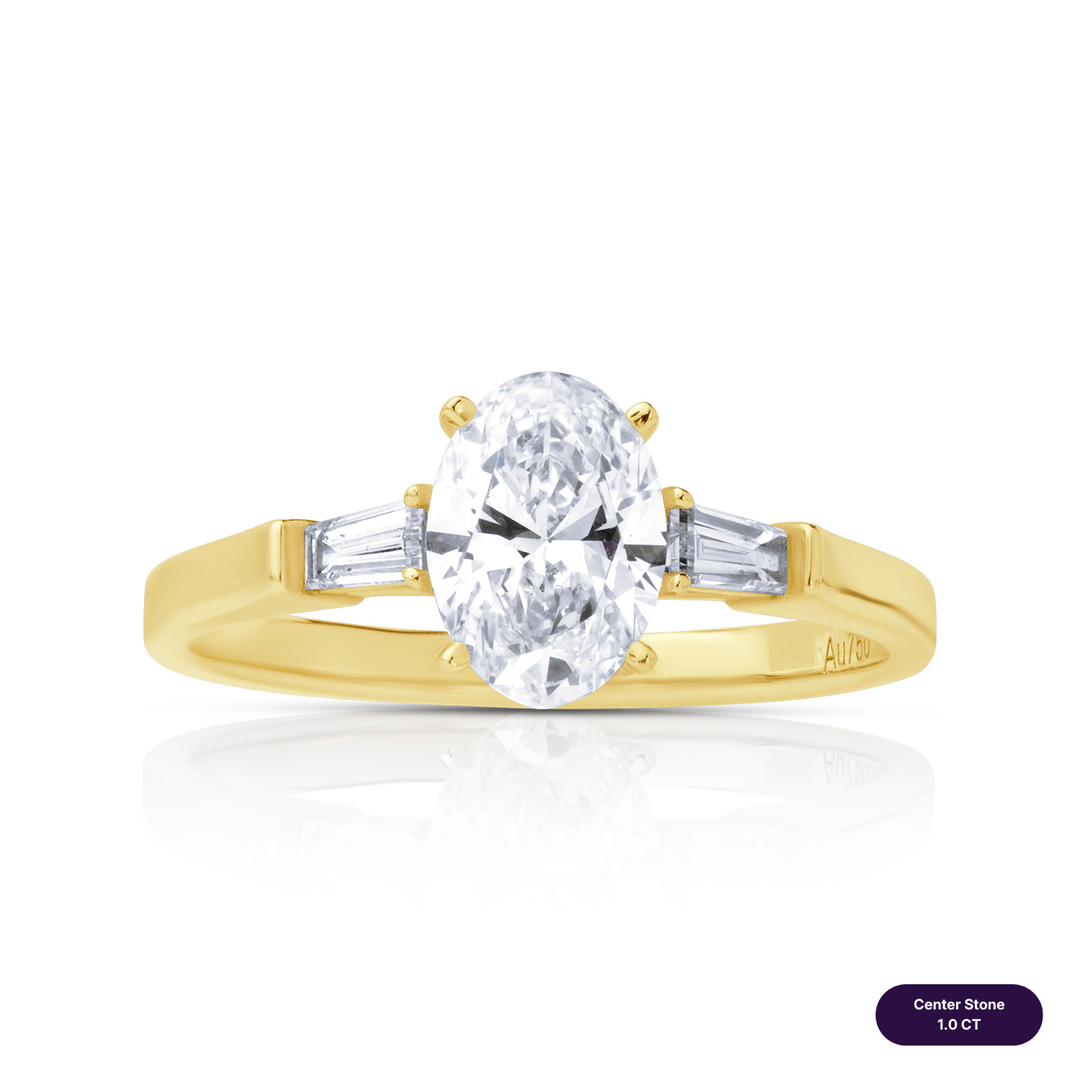 Three-Stones Lab Diamond Ring Oval with Tapered