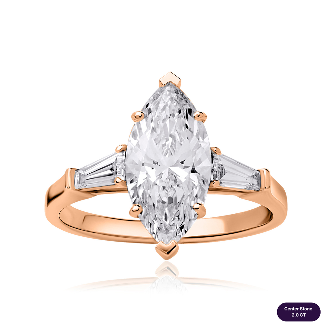 Three-Stones Lab Diamond Ring Marquise with Tapered
