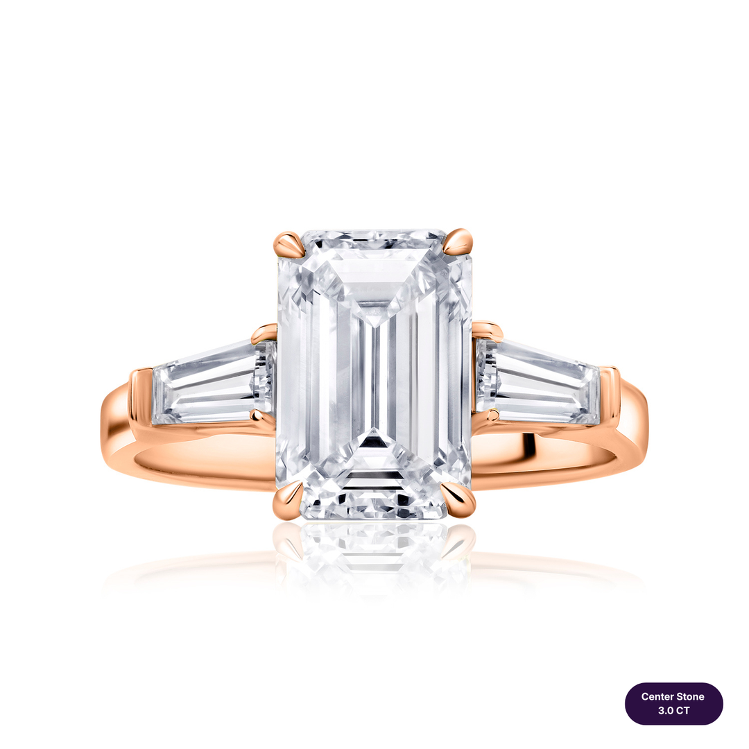 Three-Stones Lab Diamond Ring Emerald with Tapered
