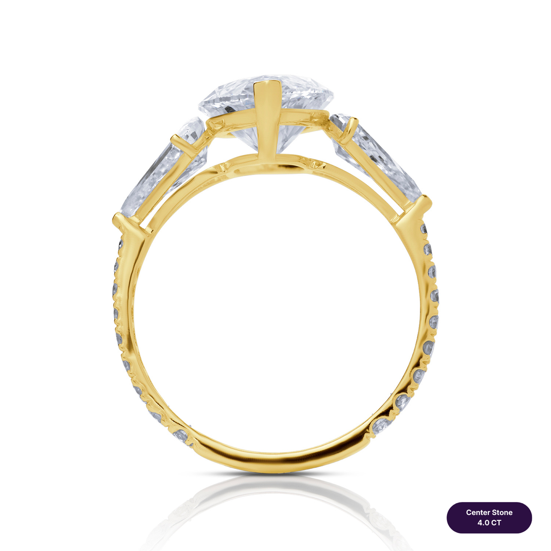 Three-Stones Lab Diamond Ring Marquise with Step Pear & Pave