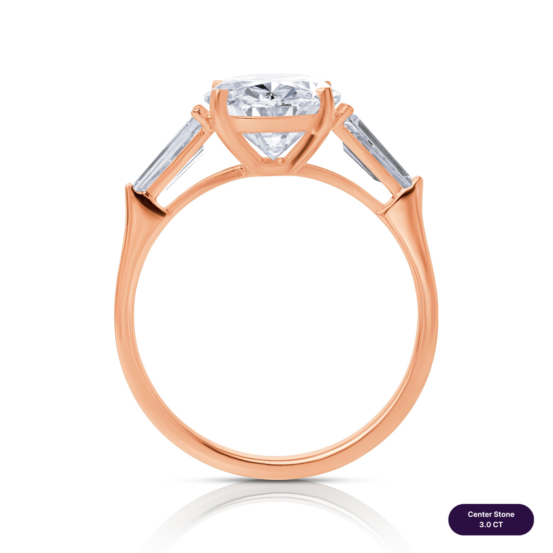 Three-Stones Lab Diamond Ring Oval with Tapered