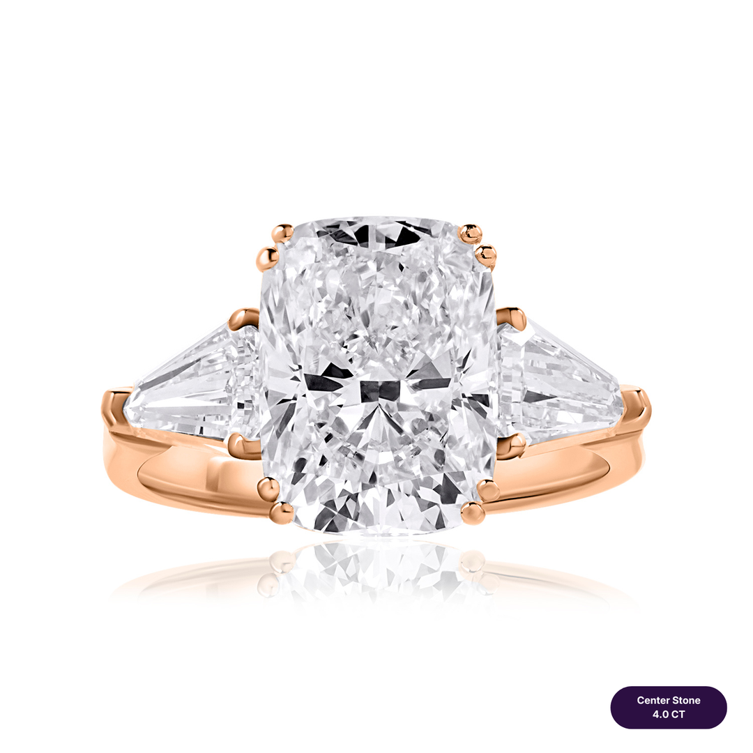 Three-Stones Lab Diamond Ring Cushion with Shield