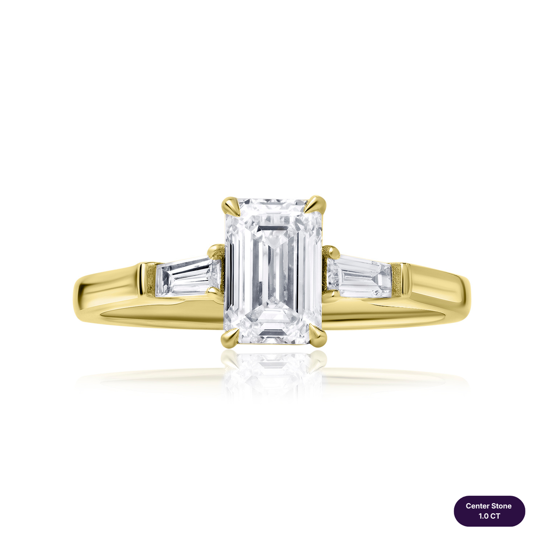 Three-Stones Lab Diamond Ring Emerald with Tapered