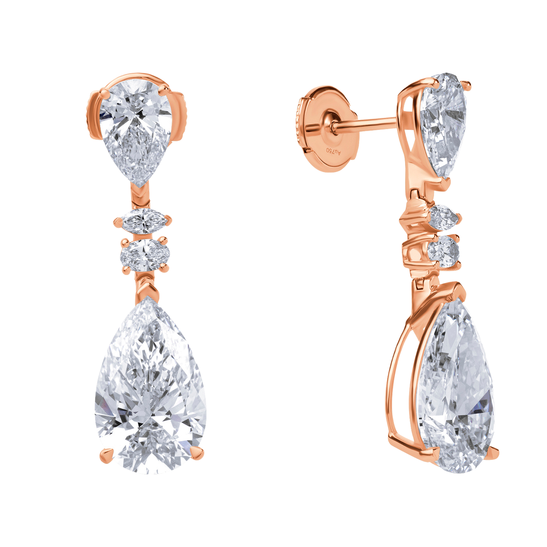 Drop Lab Diamond Earrings Pear with Marquise & Oval