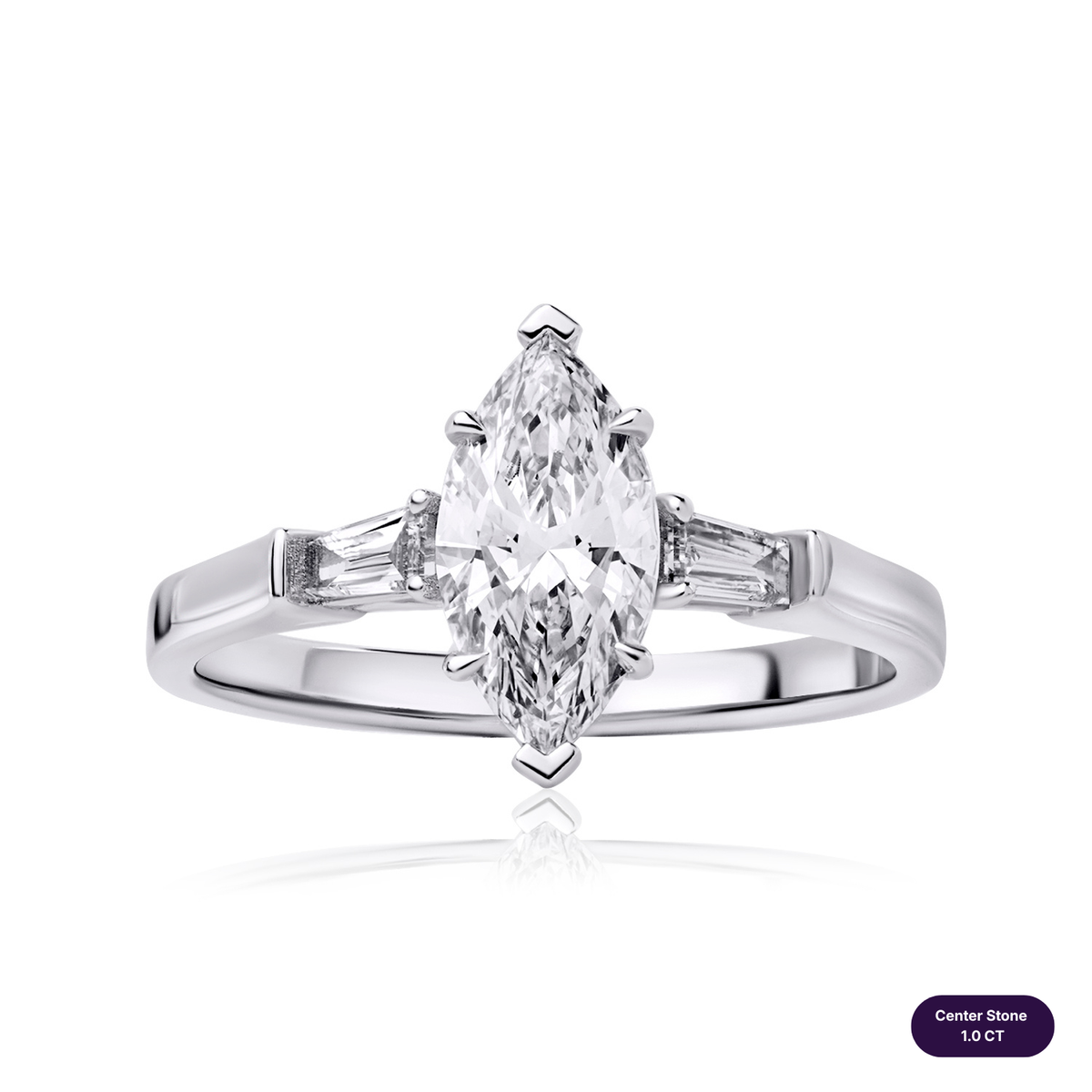 Three stones lab diamond ring marquise with tapered