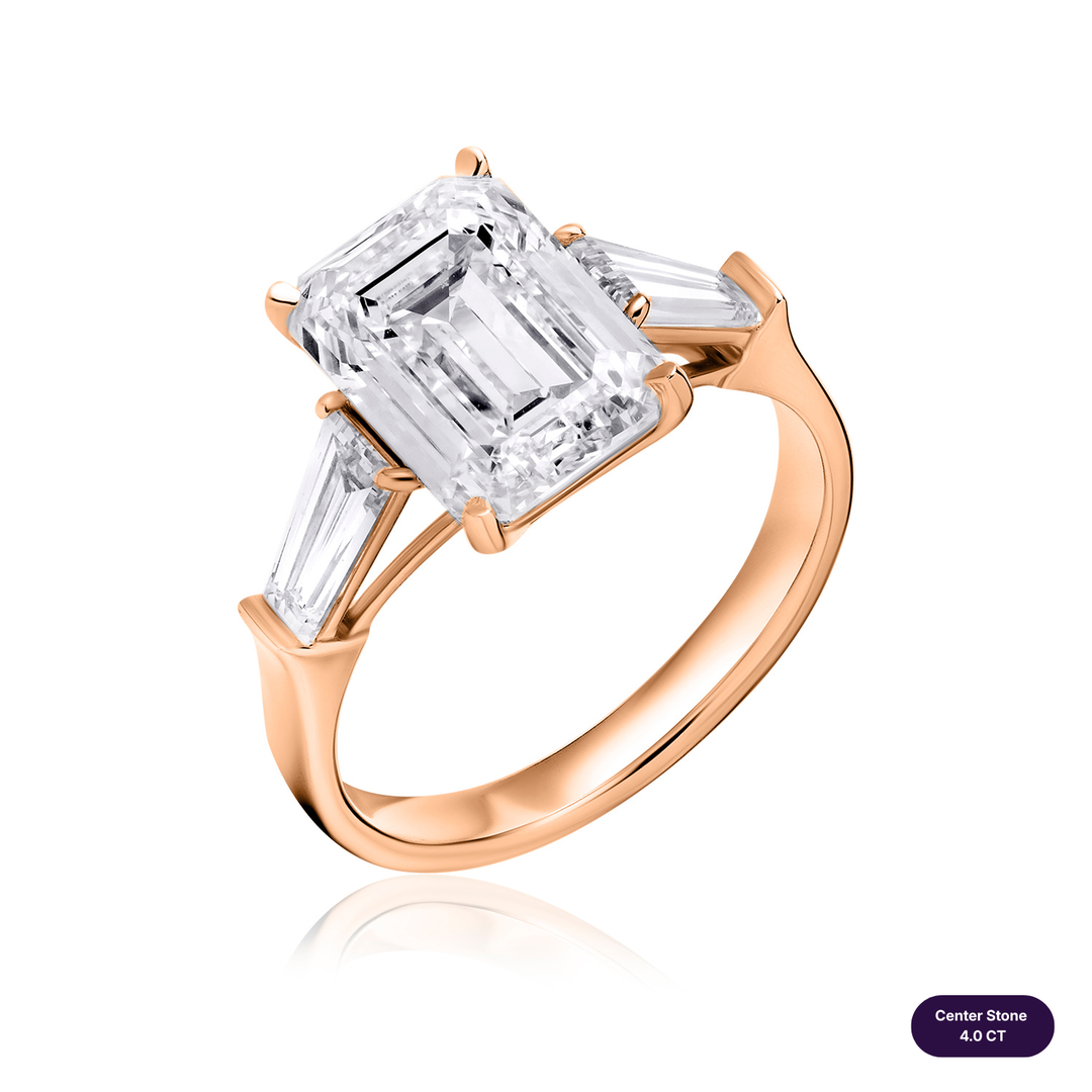 Three-Stones Lab Diamond Ring Emerald with Tapered
