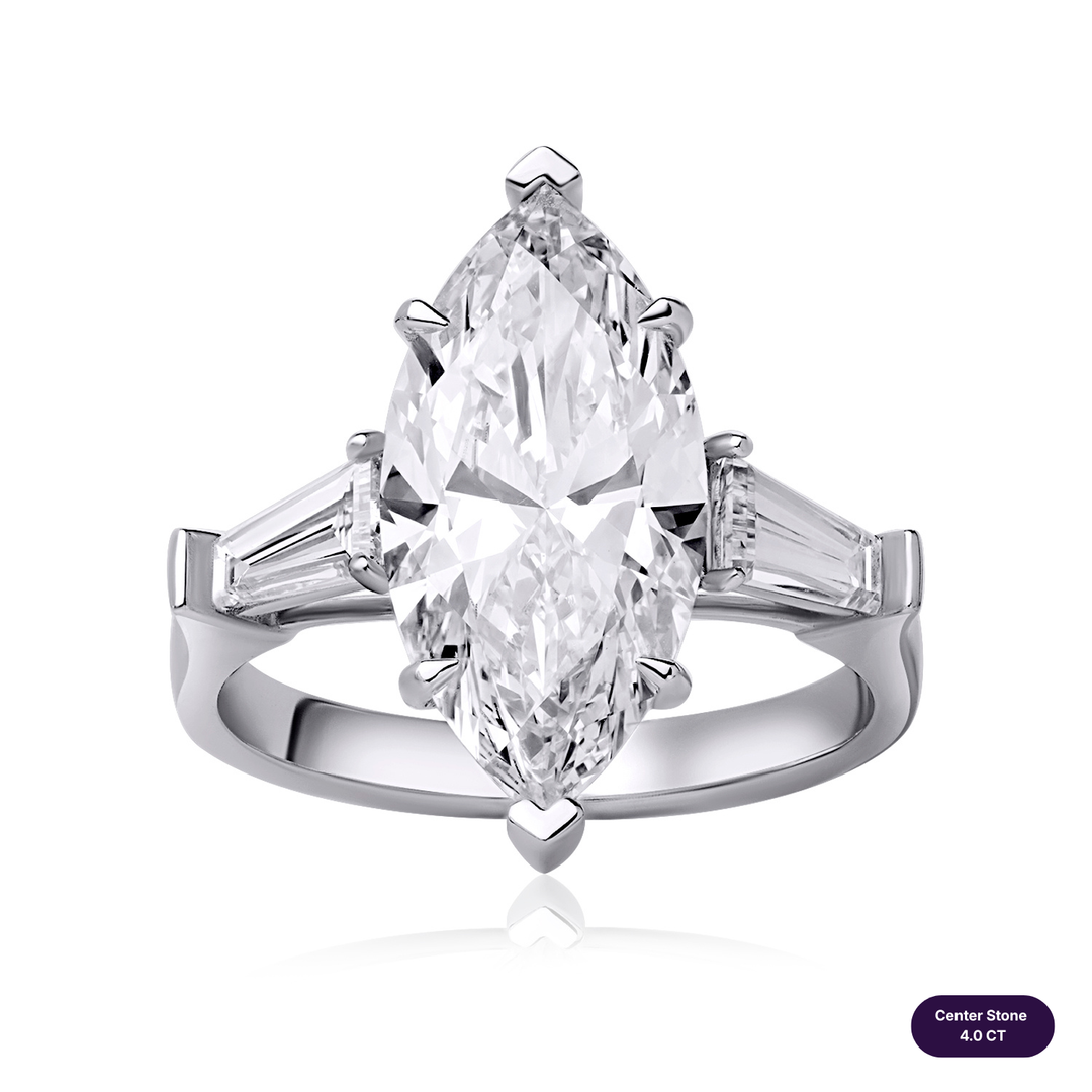 Three-Stones Lab Diamond Ring Marquise with Tapered