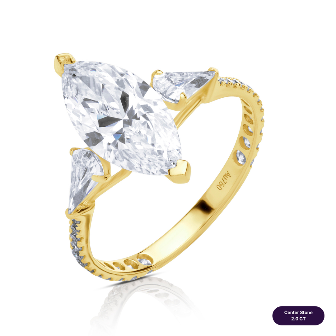 Three-Stones Lab Diamond Ring Marquise with Step Pear & Pave