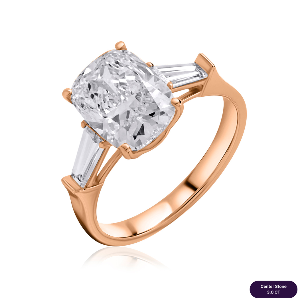 Three-Stones Lab Diamond Ring Cushion with Tapered
