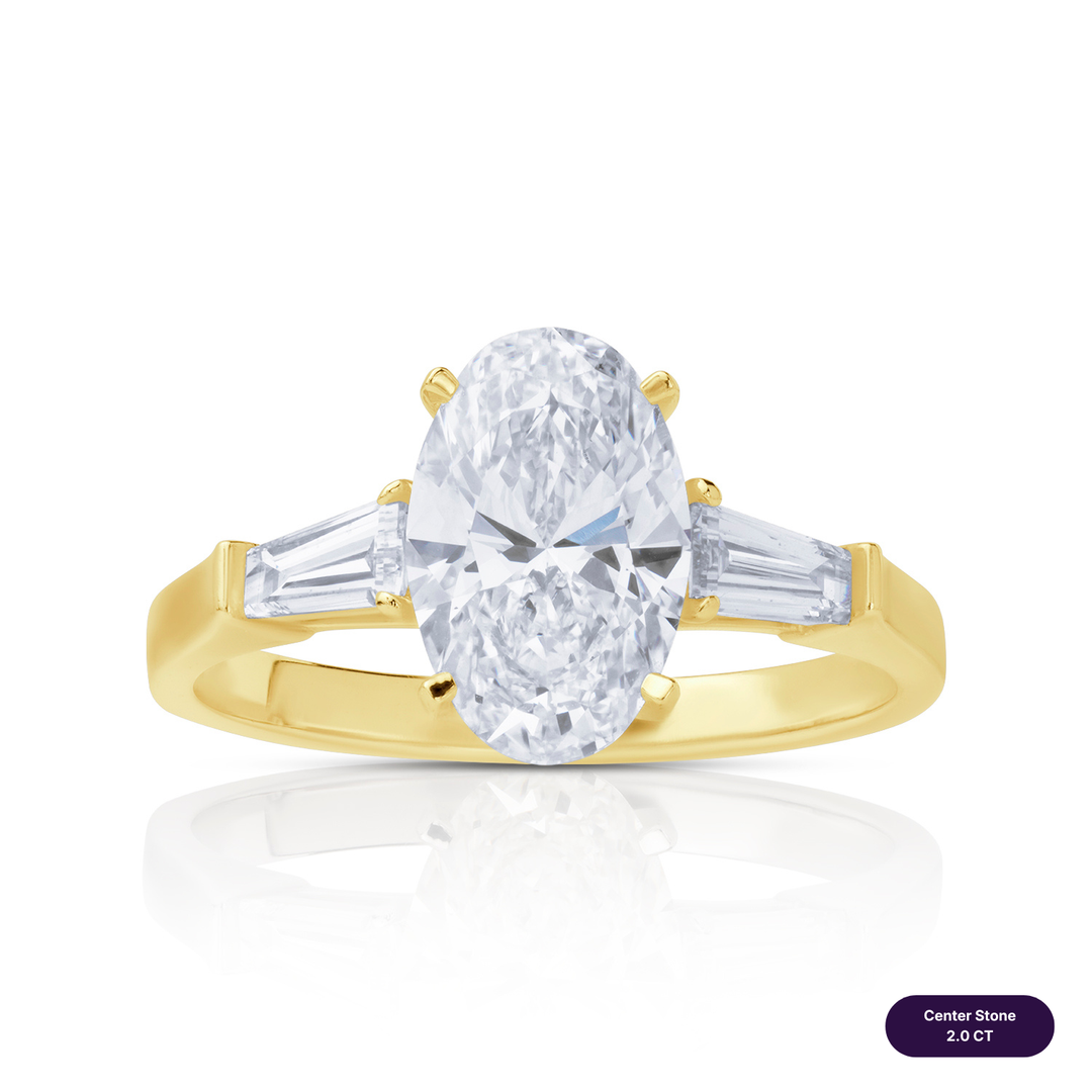 Three-Stones Lab Diamond Ring Oval with Tapered
