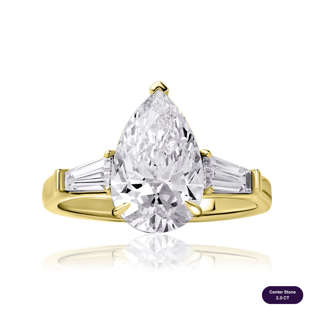 Three-Stones Lab Diamond Ring Pear with Tapered