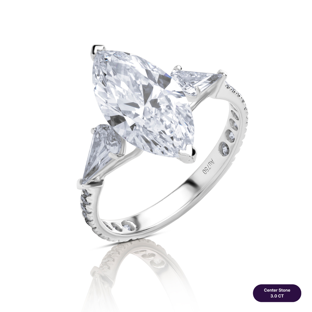 Three-Stones Lab Diamond Ring Marquise with Step Pear & Pave