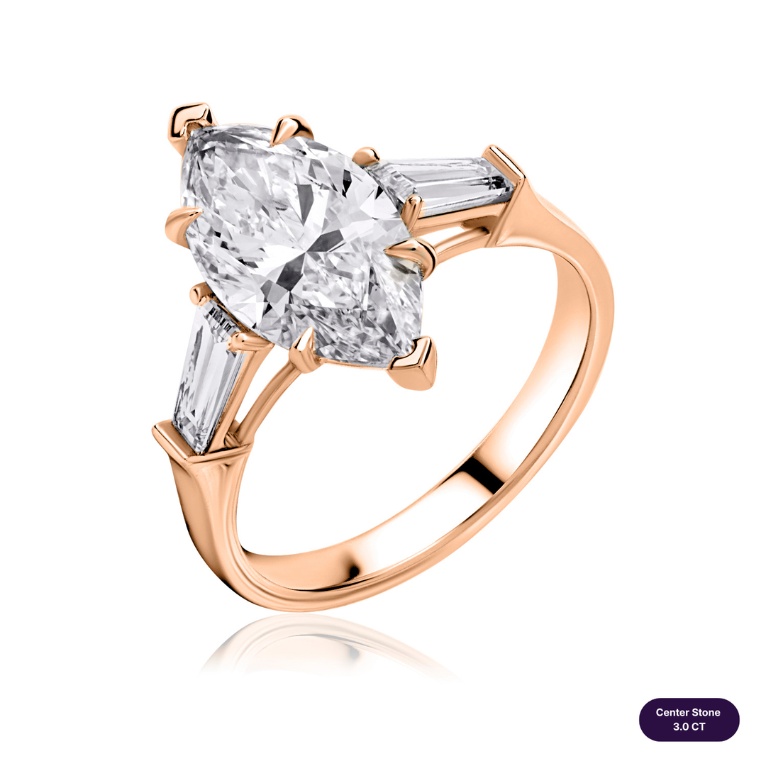 Three-Stones Lab Diamond Ring Marquise with Tapered