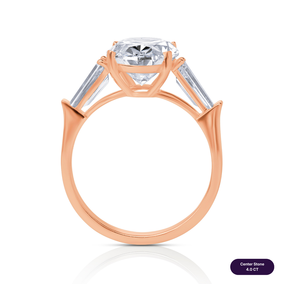 Three-Stones Lab Diamond Ring Oval with Tapered