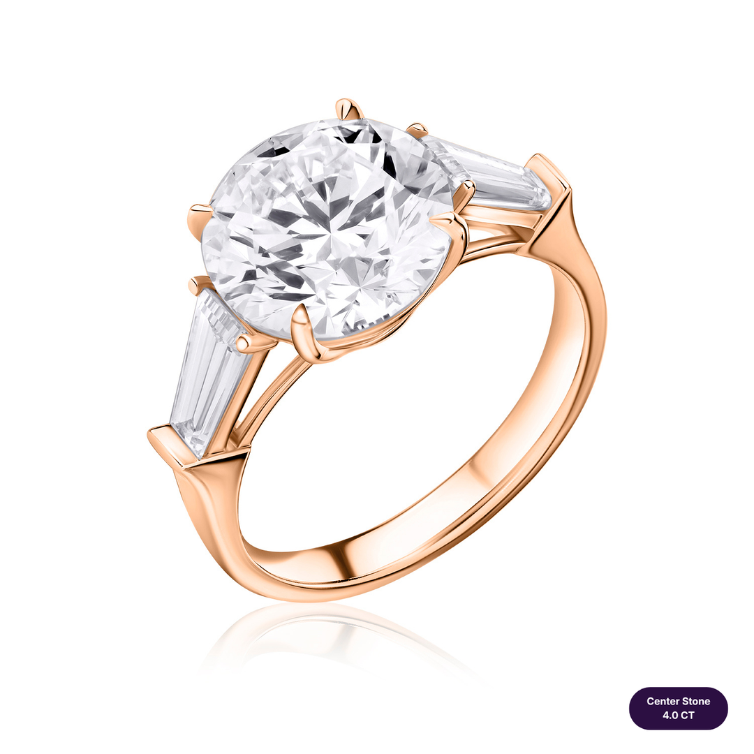 Three-Stones Lab Diamond Ring Round with Tapered