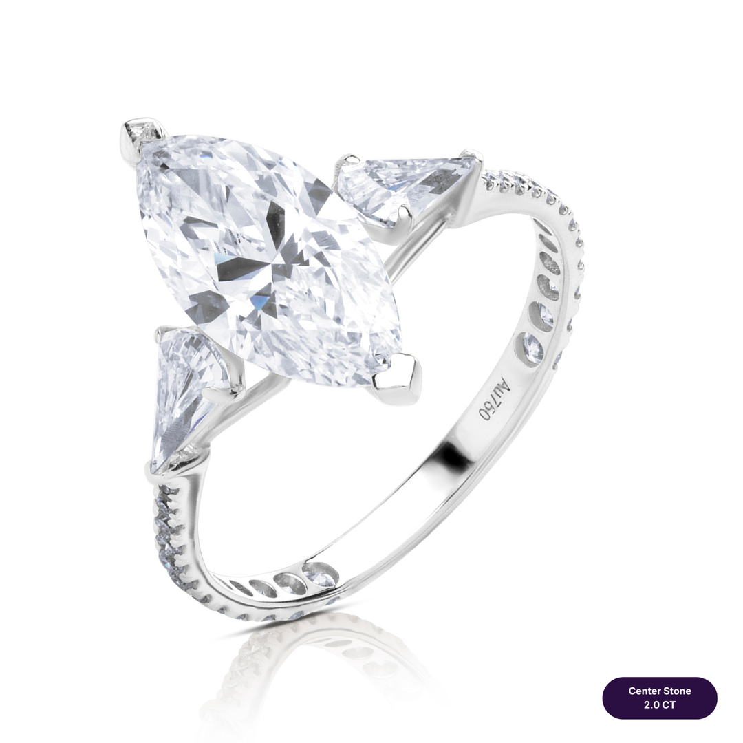 Three-Stones Lab Diamond Ring Marquise with Step Pear & Pave
