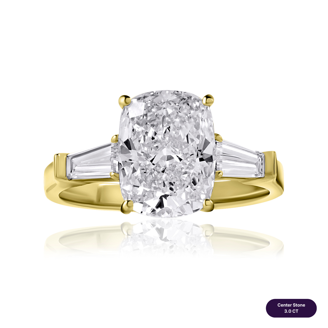 Three-Stones Lab Diamond Ring Cushion with Tapered