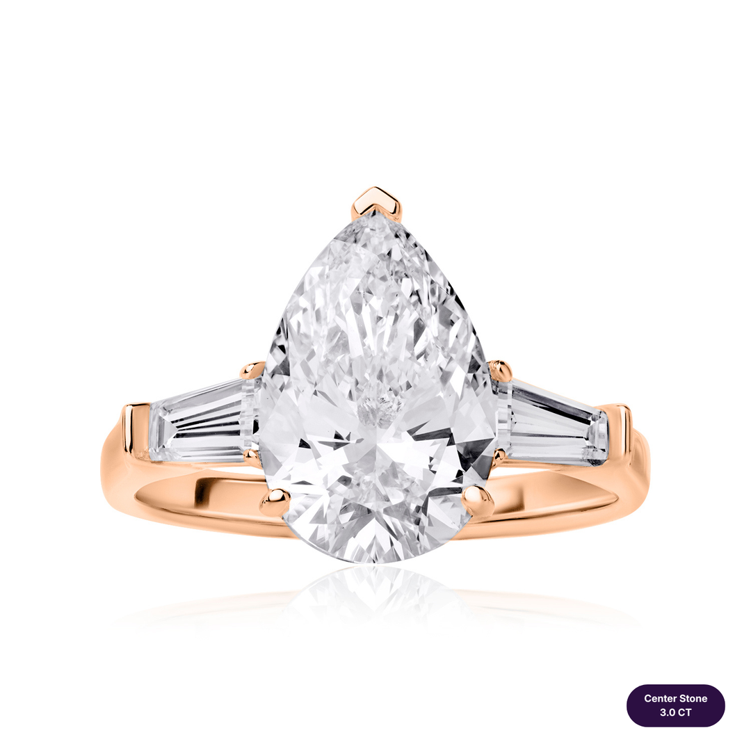 Three-Stones Lab Diamond Ring Pear with Tapered