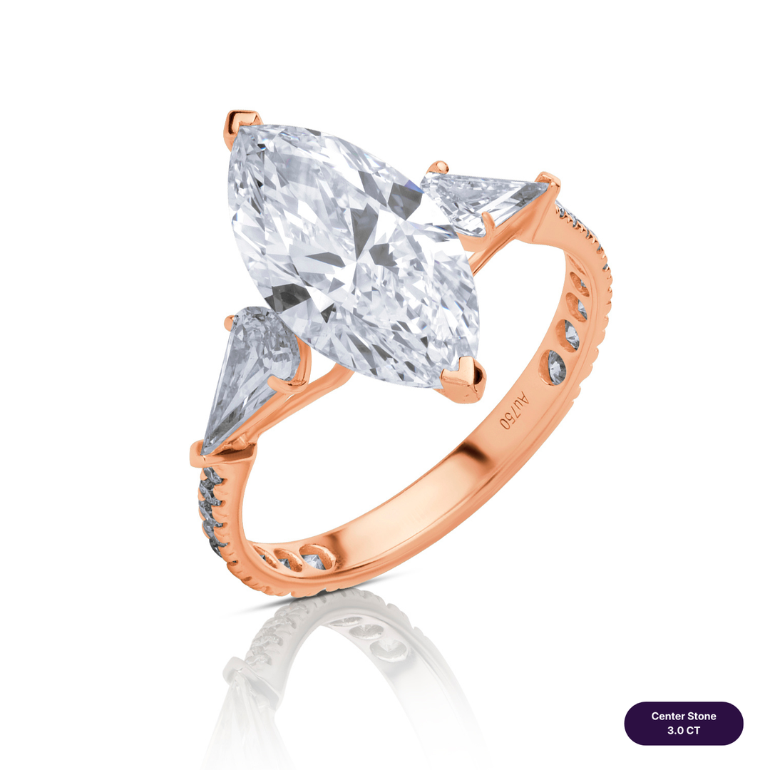 Three-Stones Lab Diamond Ring Marquise with Step Pear & Pave