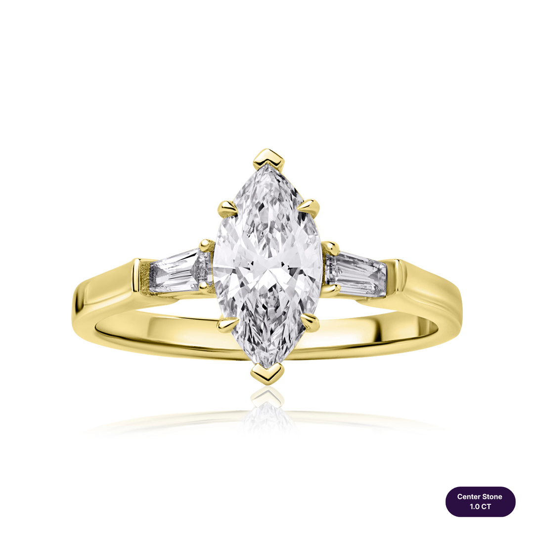 Three-Stones Lab Diamond Ring Marquise with Tapered