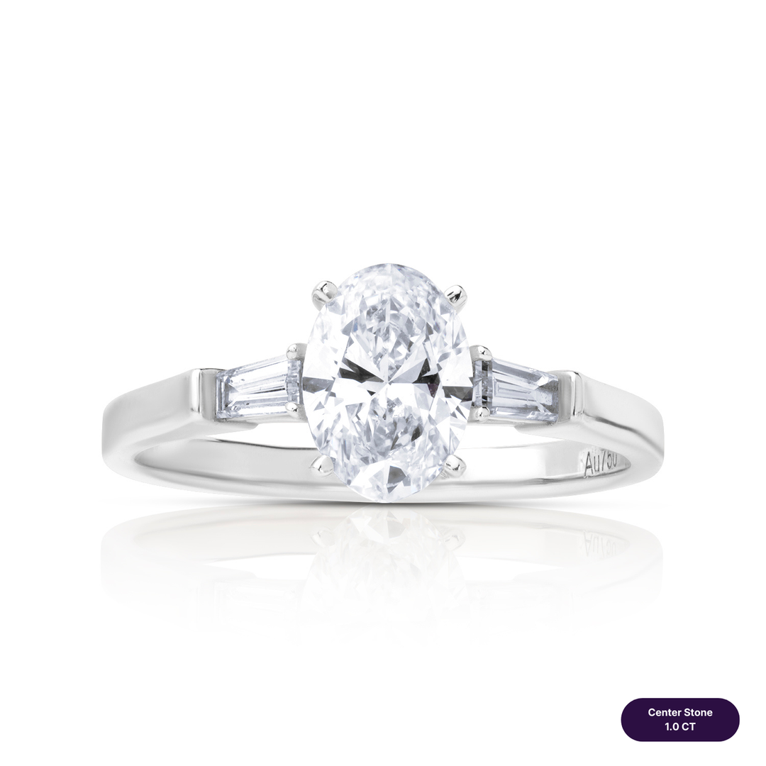 Three-Stones Lab Diamond Ring Oval with Tapered