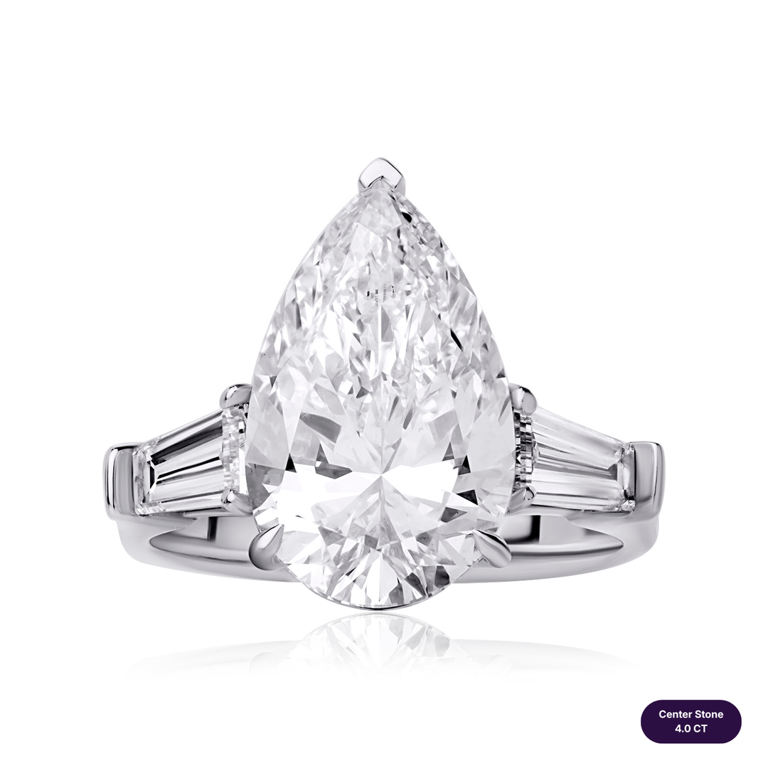 Three-Stones Lab Diamond Ring Pear with Tapered