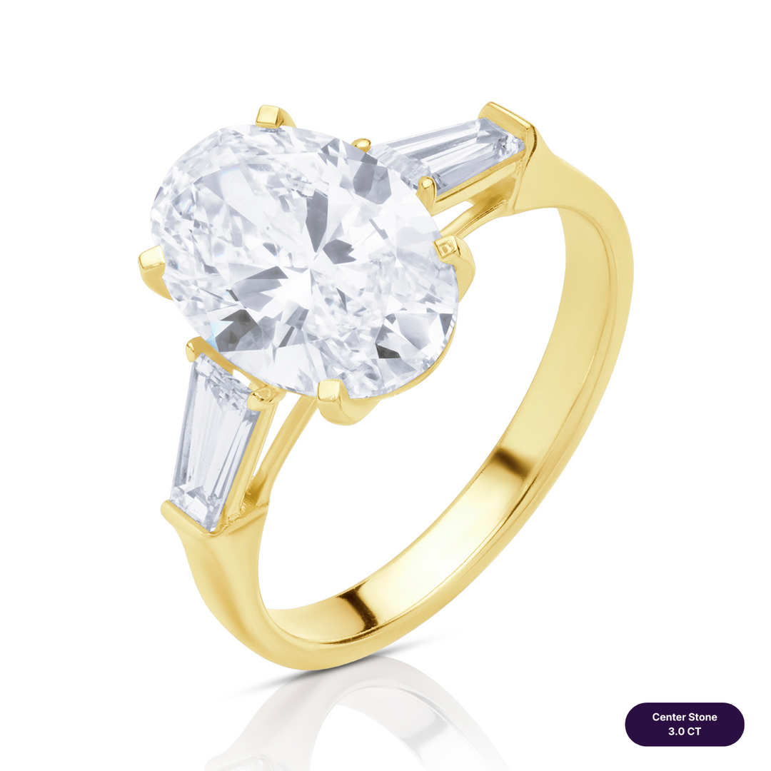 Three-Stones Lab Diamond Ring Oval with Tapered