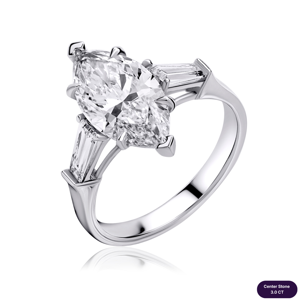 Three-Stones Lab Diamond Ring Marquise with Tapered