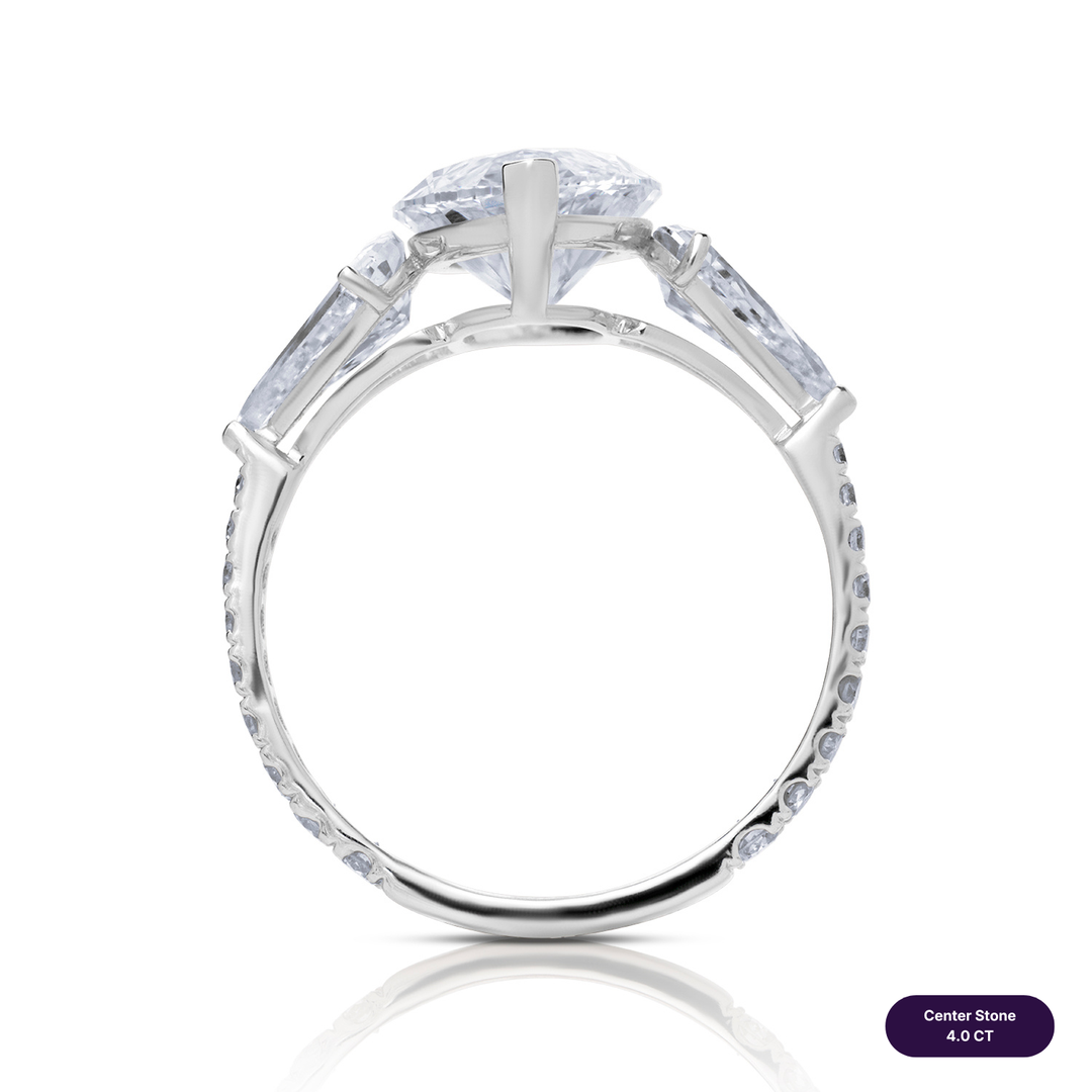 Three-Stones Lab Diamond Ring Marquise with Step Pear & Pave