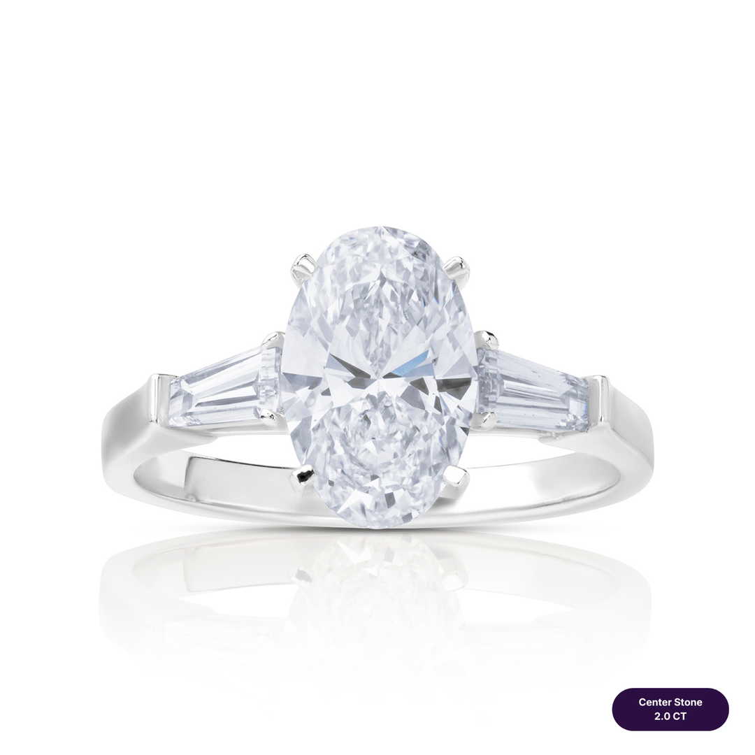 Three-Stones Lab Diamond Ring Oval with Tapered